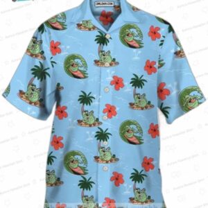 Tropical Slimer Ghostbusters Hawaiian Shirt, Light Blue Movie Aloha Button-Up for Beach Vacation Gift