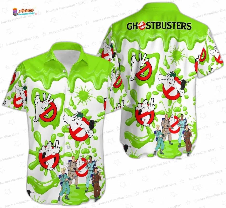 Green Slime Stay Puft Ghostbusters Hawaiian Shirt for Movie Fans Green Slime Stay Puft Ghostbusters Hawaiian Shirt for Movie Fans