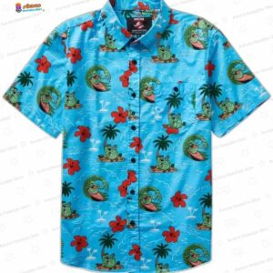 Summer Slimer Ghostbusters Hawaiian Shirt, Blue Tropical Movie Aloha Button-Up for Beach Vacation Gift