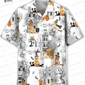 Haunted House Golden Retriever Hawaiian Shirt Halloween Aloha Vibes