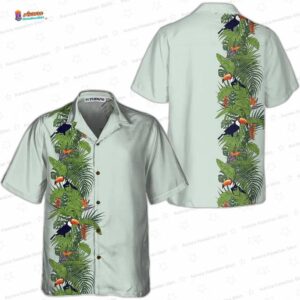 Mint Green Toucan Hawaiian Shirt with Paradise Leaf Side Print