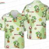 Green Luigi Mario Hawaiian Shirt with Retro Mushroom Print for Gamers
