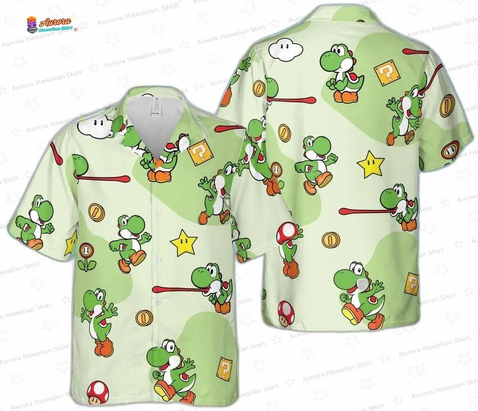 Green Yoshi Mario Hawaiian Shirt, Cute Gamer Aloha Shirt and Shorts Set for Family Vacation Gift Green Yoshi Mario Hawaiian Shirt, Cute Gamer Aloha Shirt and Shorts Set for Family Vacation Gift