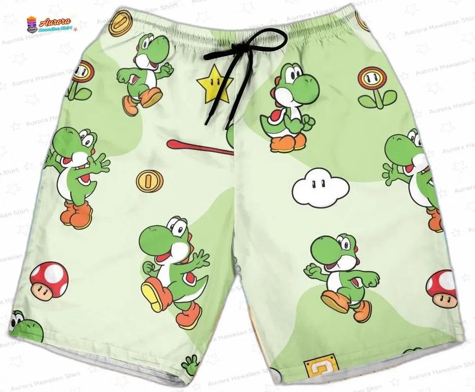 Green Yoshi Mario Hawaiian Shirt, Cute Gamer Aloha Shirt and Shorts Set for Family Vacation Gift Green Yoshi Mario Hawaiian Shirt, Cute Gamer Aloha Shirt and Shorts Set for Family Vacation Gift
