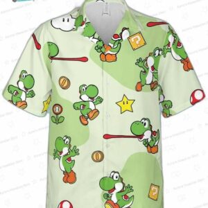 Green Yoshi Hawaiian Shirt Super Mario Character Hawaiian Shirt Retro Gamer Outfit 4