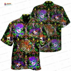 Happy Mardi Gras Carnival Hawaiian Shirt with Fleur De Lis Art