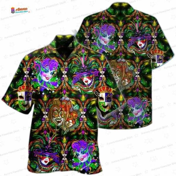 Happy Mardi Gras Carnival Hawaiian Shirt with Fleur De Lis Art Happy Mardi Gras Carnival Hawaiian Shirt with Fleur De Lis Art