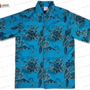 Hawaii Gold Teal Hawaiian Shirt – Tropical Floral Beach Button-Up for Men and Women