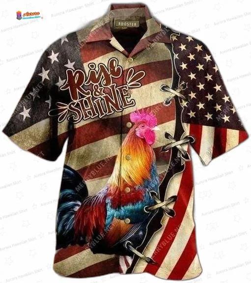 Rise And Shine Rooster Hawaiian Shirt, Patriotic Chicken Lover Gift Rise And Shine Rooster Hawaiian Shirt, Patriotic Chicken Lover Gift