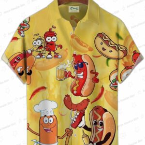 Funny Cartoon Hot Dog Hawaiian Shirt for Food Lovers