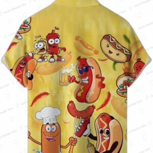 Hawaiian Cartoon Hot Dog Print Button Pocket Shirt 1