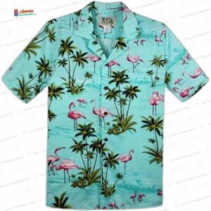 Flamingo Bay Mint Green Hawaiian Shirt for Beach Vacation Gift