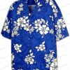 Dark Blue Trailing Taro Hawaiian Shirt, Leaf Print Aloha Button-Up