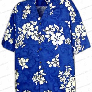 Royal Blue Hibiscus Hawaiian Shirt, Tropical Floral Aloha Button-Up for Beach Vacation Gift