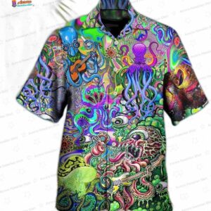 Hippie Funny Octopus Love Music Colorful Ocean Hawaiian Shirt 1