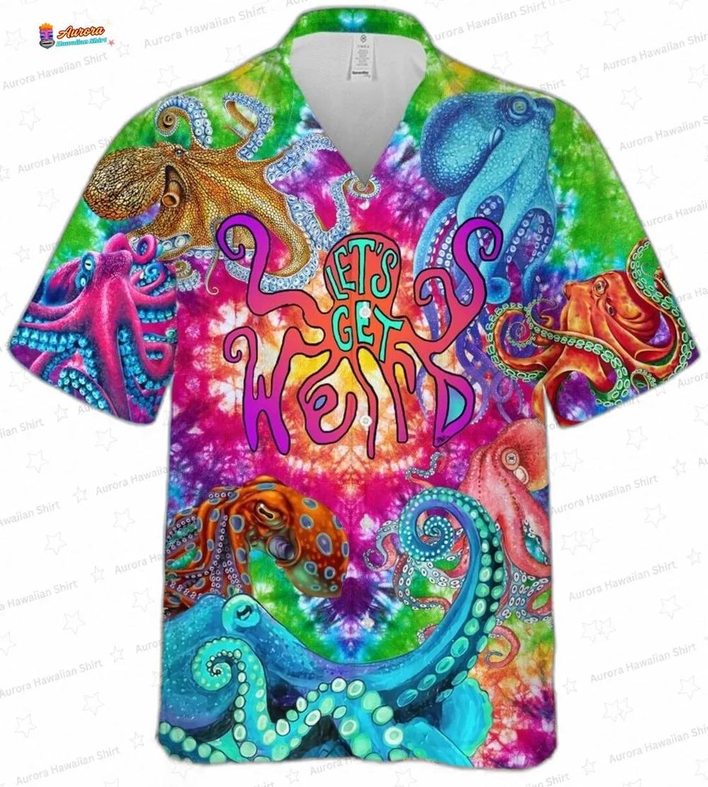 Hippie Octopus Hawaiian Shirt, Psychedelic Let’s Get Weird Aloha Button-Up for Ocean Lover Gift Hippie Octopus Hawaiian Shirt, Psychedelic Let’s Get Weird Aloha Button-Up for Ocean Lover Gift