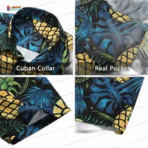 Hisdern Funky Hawaiian Shirt Blue Yellow Button-Up Beach Shirt 1