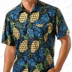 Hisdern Funky Hawaiian Shirt Blue Yellow Button-Up Beach Shirt 2