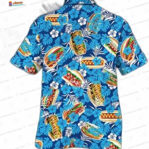 Hot Dog Lovers Blue Floral Hawaiian Shirt 1