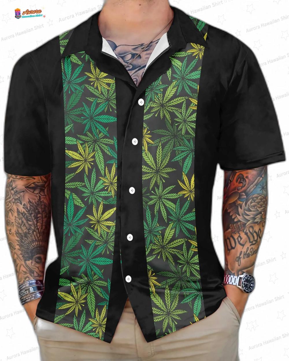 Green Cannabis Leaf Weed Hawaiian Bowling Shirt Green Cannabis Leaf Weed Hawaiian Bowling Shirt