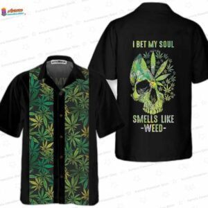 I Bet My Soul Smells Like Weed Hawaiian Shirt Skull Pattern Weed Leaf Shirt 2