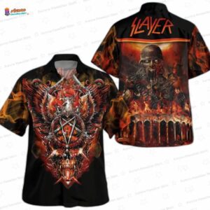 Inferno Eagle Slayer Hawaiian Shirt – Fiery Heavy Metal Band Hawaiian Shirt