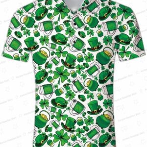 White Shamrock St Patrick’s Day Hawaiian Shirt, Irish Party Button-Up
