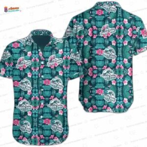 Green Floral Jurassic Park Hawaiian Shirt for Tropical Fans
