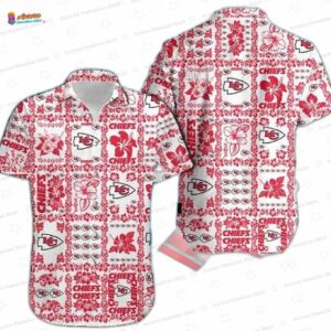 Red Hibiscus Patchwork Kansas City Chiefs Hawaiian Shirt