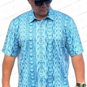 Teal Kekai Hawaiian Dri Fit Shirt, Polynesian Pattern Aloha Button-Up for Golf Beach Vacation Gift