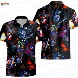 Kiss Creatures of the Night Hawaiian Shirt – Vintage Glam Rock Band Hawaiian Shirt