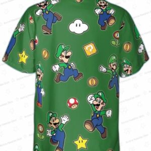 Luigi Green Hawaiian Shirt Super Mario Character Shirt Retro Mushroom Game Summer Outfit 3
