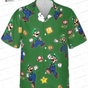 Luigi Green Hawaiian Shirt Super Mario Character Shirt Retro Mushroom Game Summer Outfit 4