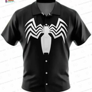 Black Venom Logo Hawaiian Shirt for Marvel Comic Fans, Summer Aloha Button-Up