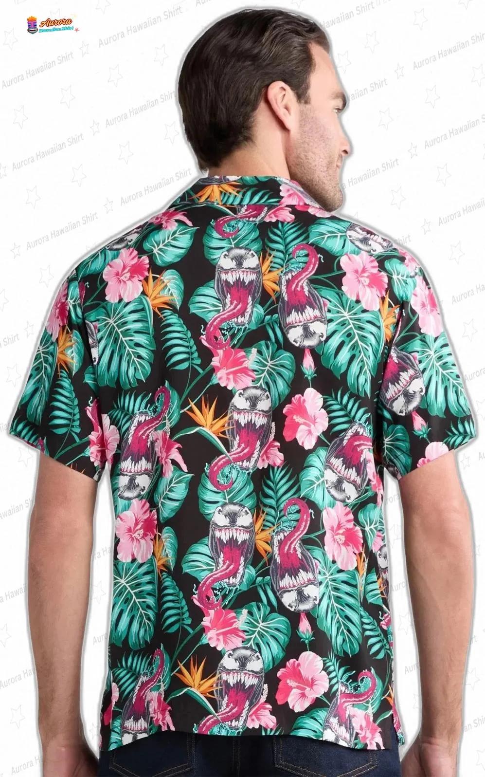 Tropical Venom Hawaiian Shirt with Tongue Graphic for Resort Trips Tropical Venom Hawaiian Shirt with Tongue Graphic for Resort Trips