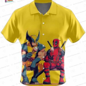 Yellow Deadpool Wolverine Hawaiian Shirt, Short Sleeve Vacation Button-Up