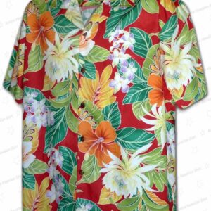 Trendy Maui Tropics Red Floral Hawaiian Shirt for Vacation