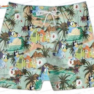 Men s Bluey Hawaiian Shirt Shorts Set Lush Green Island Design 2