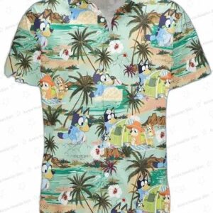 Men s Bluey Hawaiian Shirt Shorts Set Lush Green Island Design 3