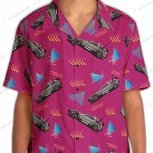 Men s Delorean Future Hawaiian Shirt Button Retro Vintage 1980s 80s Casual Back to the Future Movies 1
