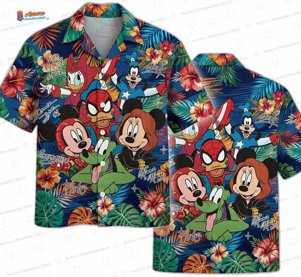 Mickey Friends Tropical Spider Man Hawaiian Shirt, Colorful Cartoon Aloha Button-Up for Family Vacation Gift Mickey Friends Tropical Spider Man Hawaiian Shirt, Colorful Cartoon Aloha Button-Up for Family Vacation Gift