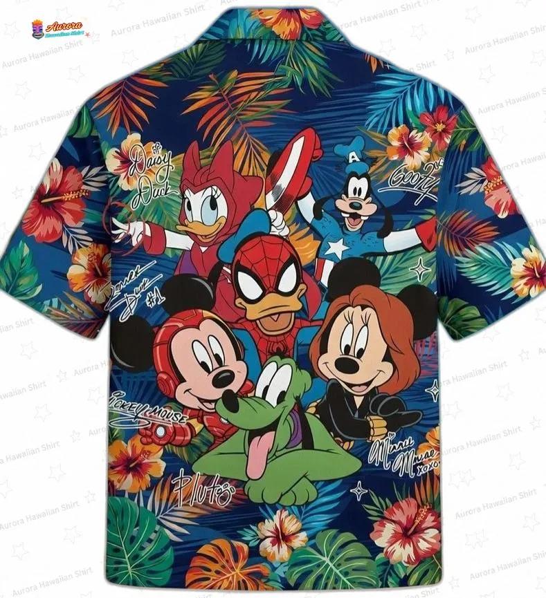 Mickey Friends Tropical Spider Man Hawaiian Shirt, Colorful Cartoon Aloha Button-Up for Family Vacation Gift Mickey Friends Tropical Spider Man Hawaiian Shirt, Colorful Cartoon Aloha Button-Up for Family Vacation Gift