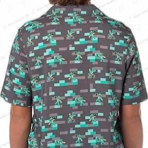 Minecraft Shirt Diamond Armor Steve Hawaiian Button Down Camp Collar Short Sleeve Shirt 1