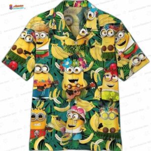 Green Minions Hawaiian Shirt with Banana Tropical Print for Vacation