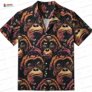 Retro Ape Face Monkey Hawaiian Shirt – Black Tropical Aloha Shirt