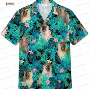 Tropical Monkey Hawaiian Shirt For Men Women – Teal Leaf Floral Aloha Shirt