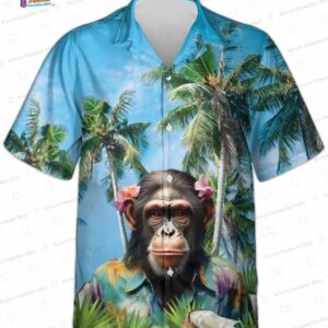 Unisex Tropical Palm Beach Monkey Hawaiian Shirt