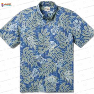 Modern Monstera Blue Hawaiian Shirt with Tropical Leaf Print