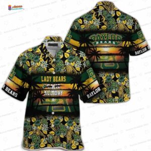 Baylor Bears Sunset Floral Hawaiian Shirt, Green Gold NCAA Aloha Button-Up for Game Day Vacation Gift