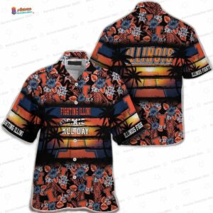 Trendy Illinois Fighting Illini Hawaiian Shirt – Orange Blue Floral Game Day Aloha